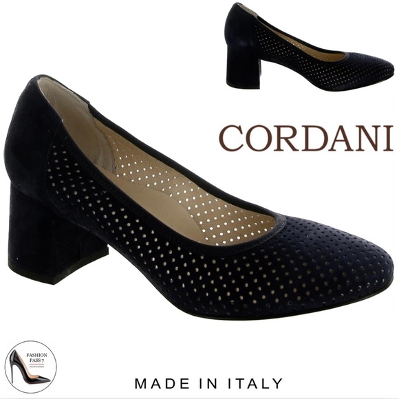 CORDANI NEVINS Black Suede Leather Perforated Shoes Womens Block Heel Pump  37.5 - Picture 1 of 6